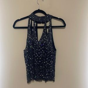 Open Back Sequinned Halter Top